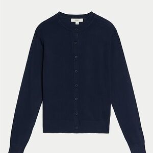 Women’s Classic Blue Button-Front Cardigan Sweater m&s